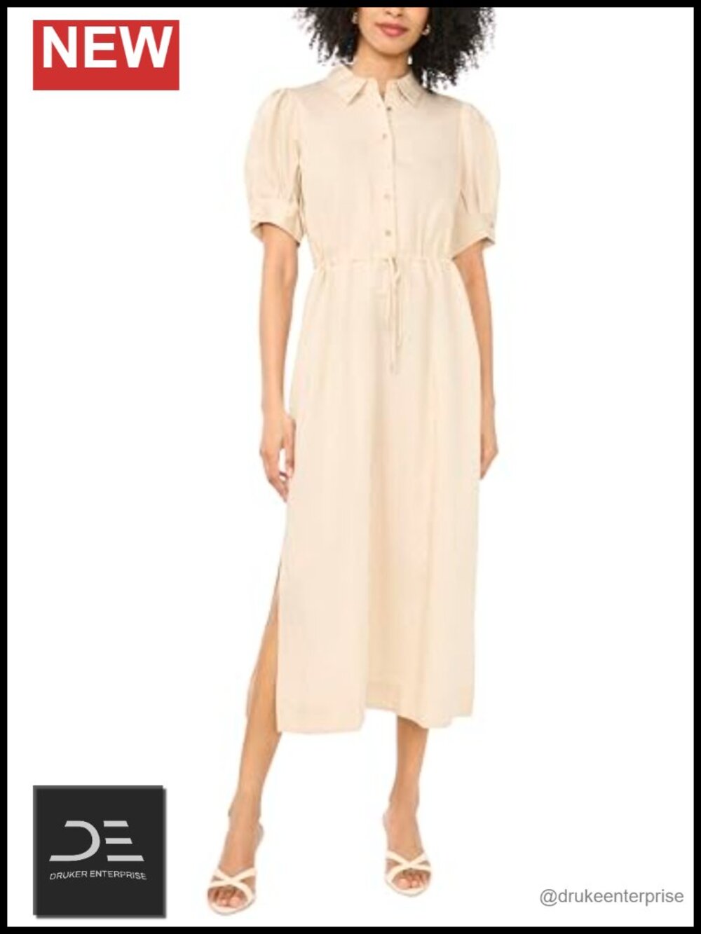 Women's Drawcord Waist Midi Shirt Dress